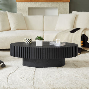 English Elm Modern Ellipse Drum Coffee Table 46.5" x 27.6" Oval Low-Profile Accent Table with Sturdy Pedestal Base, Durable MDF Wood Design Matt Black W2582P188738