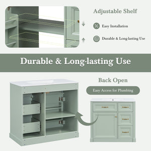 English Elm 36 Inch Bathroom Vanity With Ceramic Sink, Soft-Close Drawers, And Adjustable Storage For Modern Elegance N725P336549F