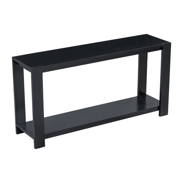 English Elm U_STYLE Minimalist Console Table with Bottom Shelf and Sturdy Four Legs, 63.8" Long Entryway Accent Black N711P173084B