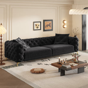 English Elm 97.6" Oversized Velvet Chesterfield Sleeper Sofa Floral Tufted Roll Arm Living Room Couch Black W1885S00410
