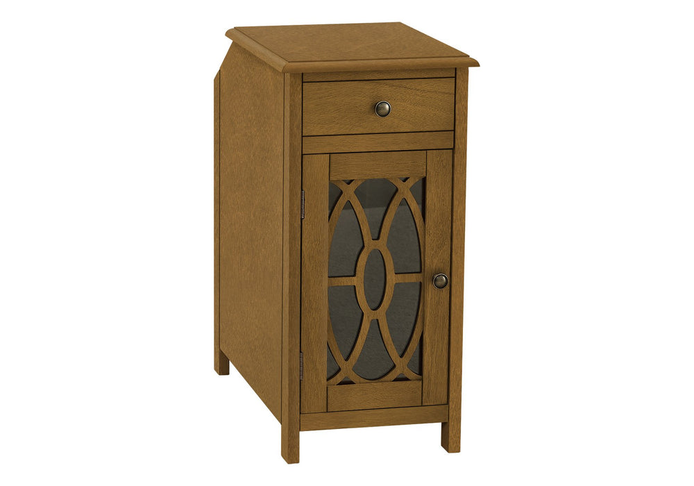 English Elm Accent Narrow Accent Table with Drawer & Glass Cabinet Taupe Veneer 24" High Compact Nightstand B2710P219480