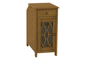 English Elm Accent Narrow Accent Table with Drawer & Glass Cabinet Taupe Veneer 24" High Compact Nightstand B2710P219480