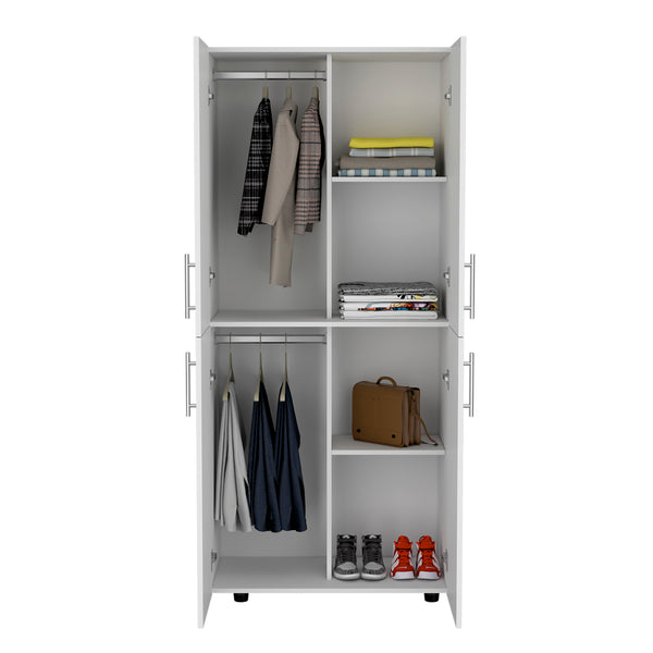 English Elm Hazel Tall Four-Door Armoire Closet Cabinet with Six Shelves, Two Hanging Rods for Clothes Storage White 39.4 L x 23.2 W x 5.5 H B200S00370