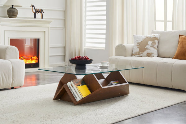 English Elm A Modern Two-tier Mdf Coffee Table with Open Shelf for Living Room Storage W3875P396857
