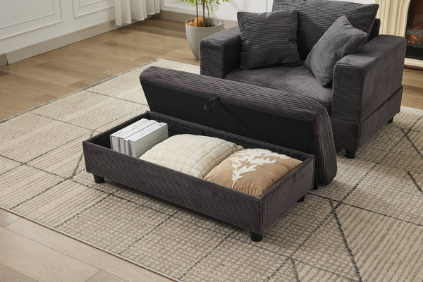 English Elm Chaise Lounge Chair With Storage Ottoman - Stylish Sleeper Sofa, Soft Corduroy, Versatile Comfort W1170P353053