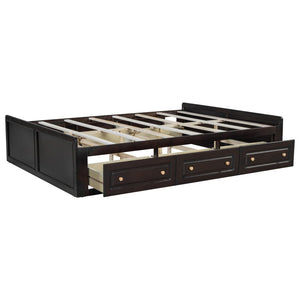 English Elm Wood Queen Platform Bed Solid Pine Frame Six Storage Drawers No Box Spring Needed Espresso N709P241723P-1