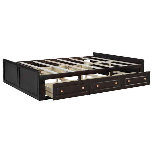 English Elm Wood Queen Platform Bed Solid Pine Frame Six Storage Drawers No Box Spring Needed Espresso N709P241723P-1