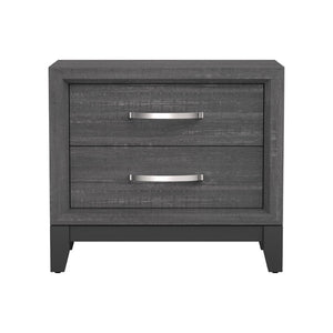 English Elm Erica 2 Drawer Nightstand Gray Wood Grain Finish with Chrome Handles Tapered Legs B056P412622