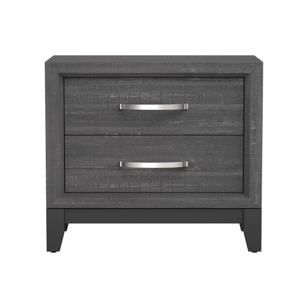 English Elm Erica 2 Drawer Nightstand Gray Wood Grain Finish with Chrome Handles Tapered Legs B056P412622