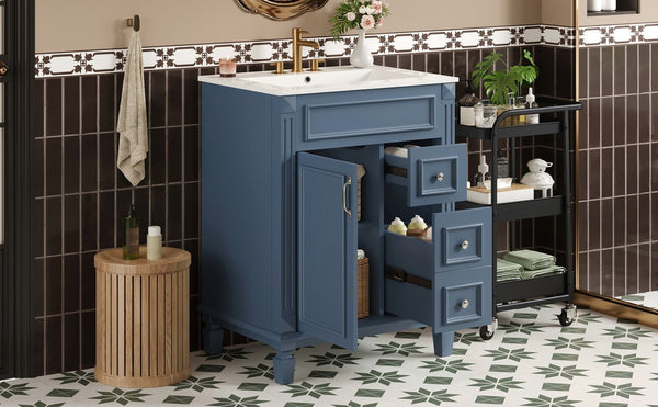 English Elm 24" French Inspired Bathroom Vanity with Ceramic Basin Soft Close Cabinet and 2 Drawers N710P318989C