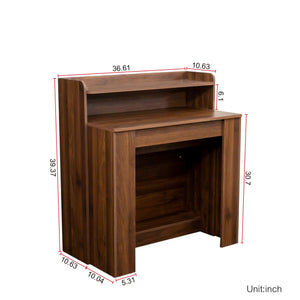 English Elm Modern Extendable Dining Table with Hidden Storage and Sleek Melamine Finish for Small Spaces, Durable Design Walnut W331P191551