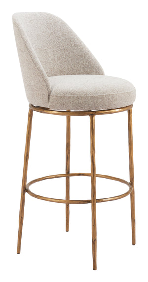 Nordhavn Swivel Barstool Beige & Gold 110271 Zuo Modern