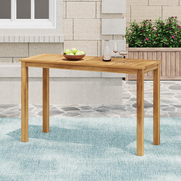 English Elm Christopher Knight Home® - Rectangular Acacia Outdoor Bar Table in Light Teak — 36.5" Bar Height, Slatted Top, Weather-Resistant Finish N776P247430L