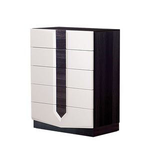 English Elm VIOS Zebra High Gloss Chest with Black Zebrano Accents, Solid Wood & MDF, Sleek Modern Storage White+Black 37.6 L x 22.05 W x 47.44 H B201P215803
