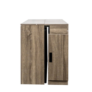 English Elm Modern Expandable Dining Table with Built-In Outlet, 5-Panel Extendable Space-Saving Design for Gatherings Brown W331S00192