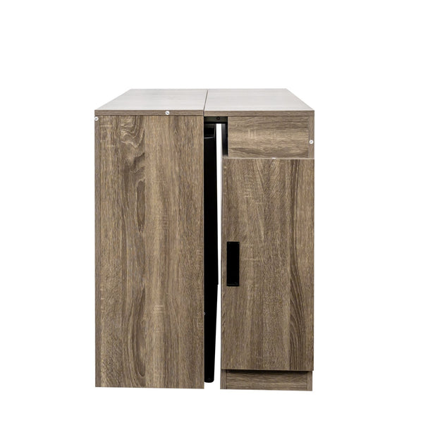English Elm Modern Expandable Dining Table with Built-In Outlet, 5-Panel Extendable Space-Saving Design for Gatherings Brown W331S00192
