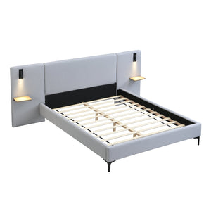 English Elm Christopher Knight Home® - Chic Linen Upholstered Bed With Integrated Lighting & Shelving, Grey Queen, Stylish Bedroom Retreat N769P264794Q