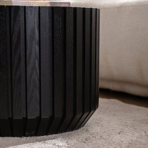 English Elm Set of 2 Fluted Round Nesting Tables Matte Black Solid Wood Living Room Accent W3158P395513