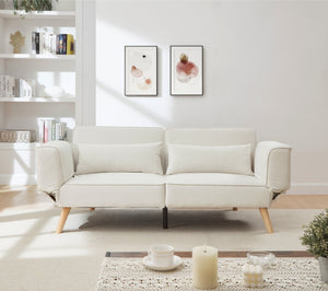 English Elm 72.8" Velvet Futon Sleeper Sofa Split Back Reclining Couch for Apartments and Guest Rooms Beige W1669P364124