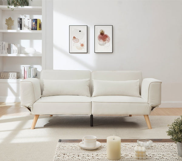 English Elm 72.8" Velvet Futon Sleeper Sofa Split Back Reclining Couch for Apartments and Guest Rooms Beige W1669P364124