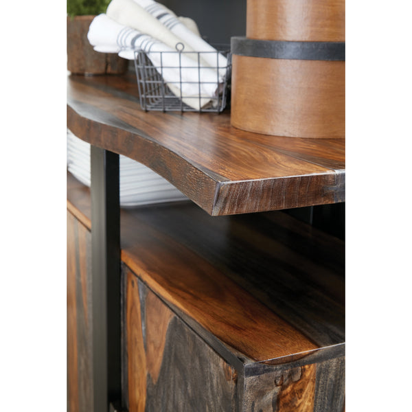 English Elm Kappelman Grey Sheesham Industrial 4-Door Server with Dual Countertops and U-Shaped Metal Legs B062P353472