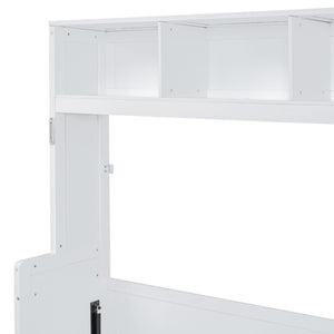 English Elm Full Size Murphy Wall Bed with Wardrobe Drawers Studio Apartment Space Saver White LP000792AAK-2