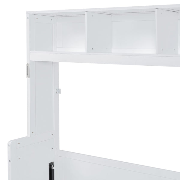 English Elm Full Size Murphy Wall Bed with Wardrobe Drawers Studio Apartment Space Saver White LP000792AAK-2