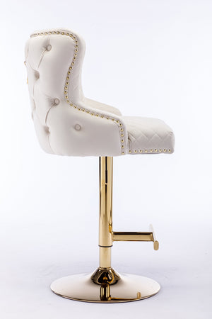 English Elm Hengming Velvet Bar Chair Stool with Plush Sponge Cushion, Gold Lion Head Pull & T‑Leg Base Gorgeous Finish and Anti‑Skid Feet (Set of 1) Beige W212P156699