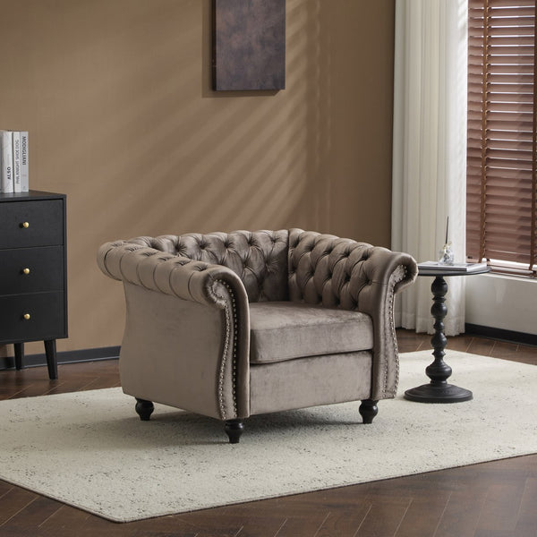 English Elm Christopher Knight Home® - Chesterfield Velvet Club Chair with Button-Tufted Diamond Stitch, Nailhead Trim, Solid Wood Frame N776P309421D