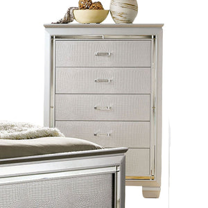 English Elm Contemporary Chic Chest with Gold Accents, Acrylic Trim, Metal Bracket Legs and Dust‑Proof Drawers Silver 42 L x 22 W x 59 H B2741P371015