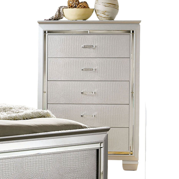 English Elm Contemporary Chic Chest with Gold Accents, Acrylic Trim, Metal Bracket Legs and Dust‑Proof Drawers Silver 42 L x 22 W x 59 H B2741P371015
