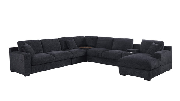 English Elm Chiara Chenille Sectional Sofa with Chaise Cupholders Usb Charging Ports Living Room Dark Gray B2749S00234
