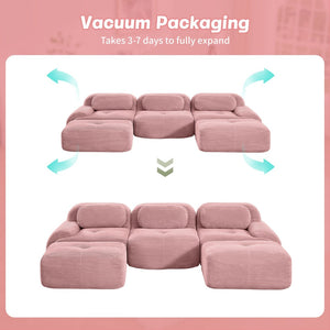 English Elm U-shaped Modular Corduroy Sectional Sofa with Curved Armrests for Living Room Comfort W714S01408