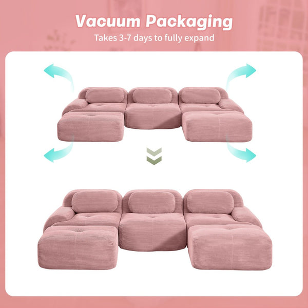 English Elm U-shaped Modular Corduroy Sectional Sofa with Curved Armrests for Living Room Comfort W714S01408