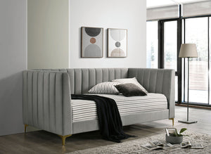 English Elm Contemporary Tuxedo-Inspired Daybed With Channel Tufting And Gold Metal Legs For Stylish Comfort B2741S00480