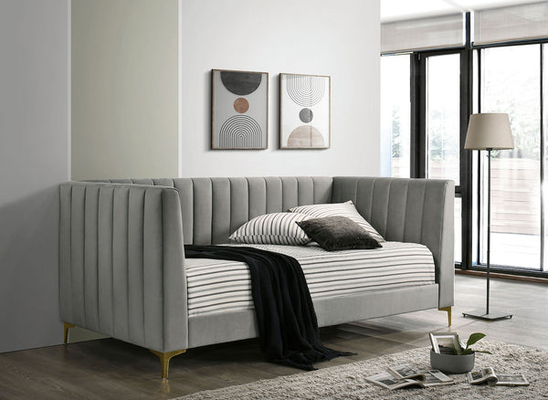 English Elm Contemporary Tuxedo-Inspired Daybed With Channel Tufting And Gold Metal Legs For Stylish Comfort B2741S00480