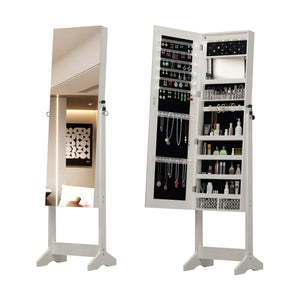 English Elm Jewelry Cabinet Armoire With Full-Length Mirror & Interior Lighting - Elegant Organizer With Lock W3406P340443