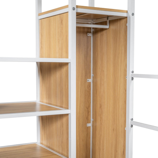 English Elm Full Full Size Metal Loft Bed with Built-In Desk, Wardrobe & Stair Storage, LED Lights, Space-Saving White GX000663AAK