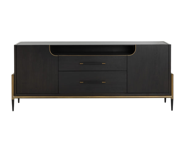 Sunpan Weldrick Sideboard - Luxurious Espresso Acacia Wood With Soft Closing Drawers & Elegant Metal Handles Brown Glass ,Wood 112268