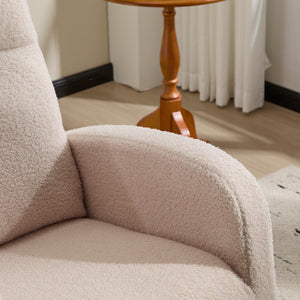 English Elm Modern Upholstered Glider Rocker with Teddy Fabric High Back and Rubberwood Base Beige W3723P409073