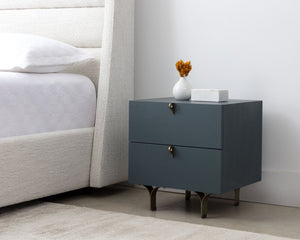 Sunpan Celine Nightstand - Elegant Two-Drawer Design with Antique Brass Feet for a Luxe Bedroom Retreat Small - 19.75W x 17.75D x 20.5H