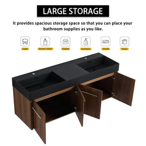 English Elm 60 Inch Wall-Mounted Bathroom Vanity With Double Black Resin Sink For Modern Elegance & Functionality W999S00251