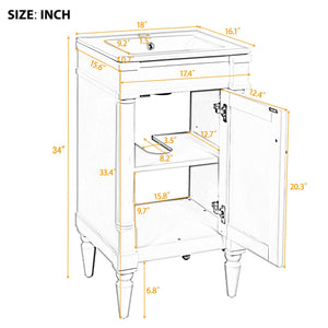 English Elm 18-Inch Modern Bathroom Vanity with Sink Compact Retro Design Durable MDF & Solid Wood Legs Storage-Friendly Green N710P257401F