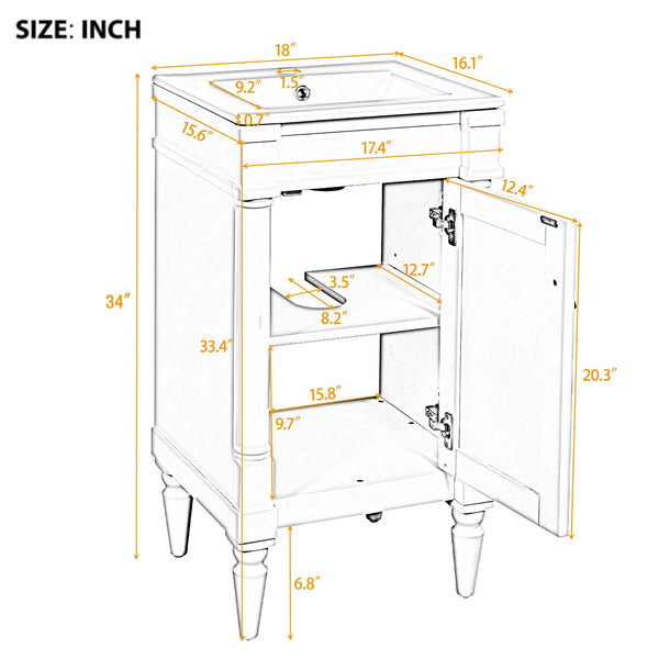 English Elm 18-Inch Modern Bathroom Vanity with Sink Compact Retro Design Durable MDF & Solid Wood Legs Storage-Friendly Green N710P257401F