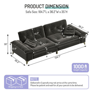 English Elm 104.7 Modern 4-Seat Cloud Sofa with Wide Removable Armrests, Tufted Chenille Comfort & Metal Legs DARK GREY W1885S00183