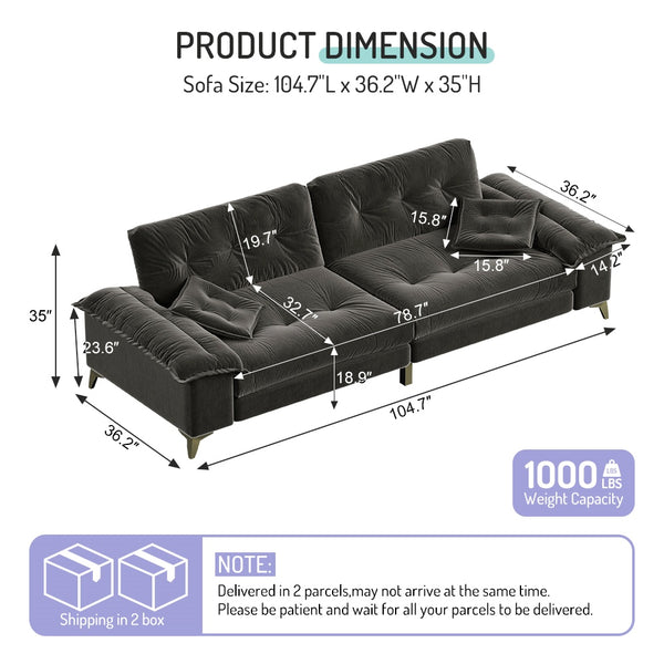 English Elm 104.7 Modern 4-Seat Cloud Sofa with Wide Removable Armrests, Tufted Chenille Comfort & Metal Legs DARK GREY W1885S00183