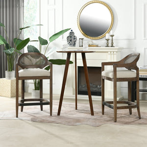 English Elm Jennifer Taylor Home - Americana Mid-Century Modern 26" Cane Back Counter Stool – Stylish Taupe-Biege Upholstery & Oak Frame B2719P238383