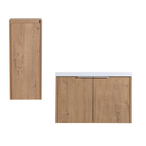 English Elm 30" Wall-Mounted Bathroom Vanity With Resin Sink & Side Cabinet For Modern Space-Saving Style W999S00219