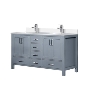English Elm Dark Grey Double Bath Vanity 60" W x 22" D with White Quartz Top, Soft-Close Storage & Chrome Faucet Set B2731P259078