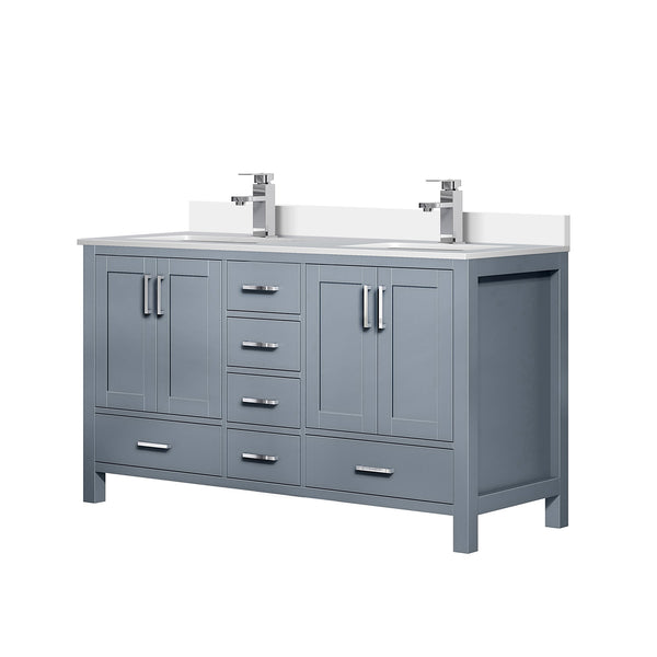 English Elm Dark Grey Double Bath Vanity 60" W x 22" D with White Quartz Top, Soft-Close Storage & Chrome Faucet Set B2731P259078